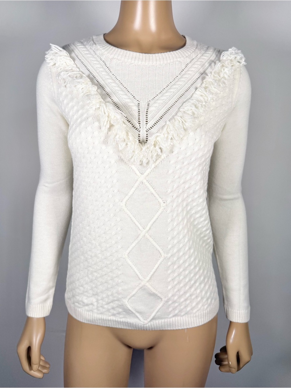 Talbots Women’s NWT Size Petite P Fringe V-Detail Nylon/Wool Blend Knit Sweater